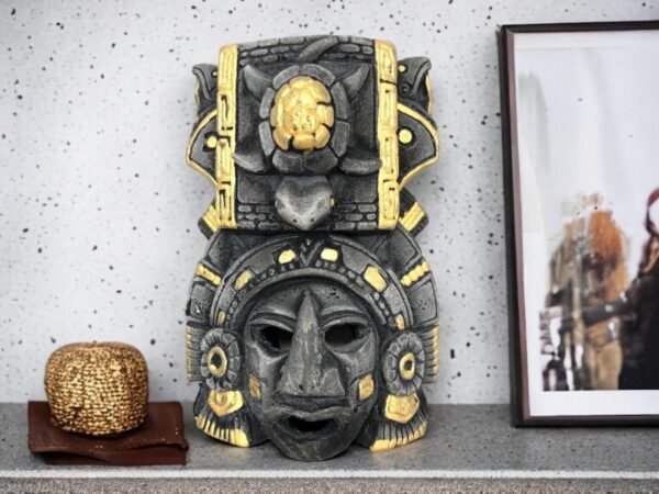 Prehispanic Mask, Ceremonies And Festivals Mayan Culture, Altar And Home Decor. Mexican Wall Art, Plaster Hand Carved