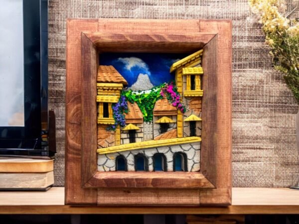Wall Art 3D In Rock Pomez And Wood Frame/ Hand Carved And Design In Mexico Unique  Charm And Colorful Folk Wall Art Landscape Painting