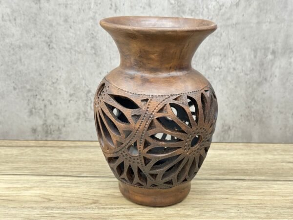 Flower Vase Of Brown Clay Authentic From Oaxaca Mexico, Handmade And Elegant Lamp For Interior Home Design Decor Centerpiece Jarron Barro - Image 2