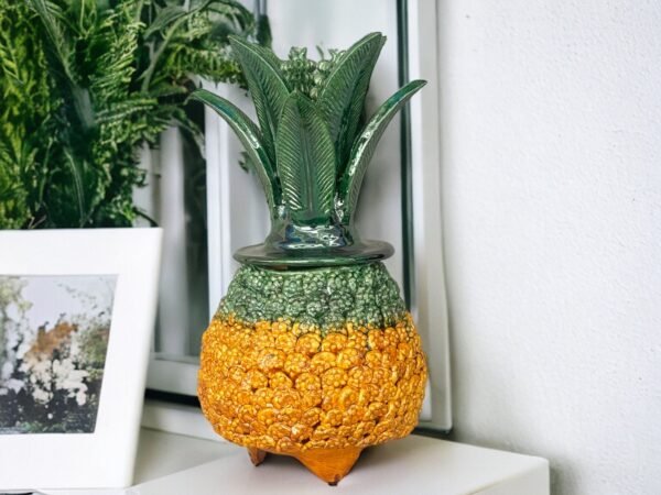 Mexican pottery, Pineapple decor, Mexican decoration, Pineapple sculpture, Glazed clay pineapple, Pottery from Michoacan