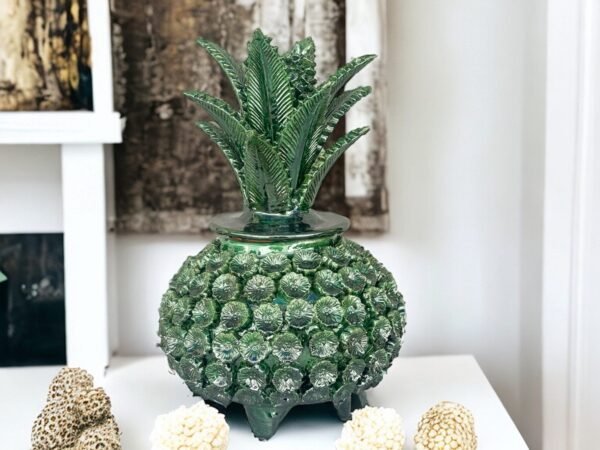 Mexican pottery, Pineapple decor, Mexican decoration, Pineapple sculpture, Glazed clay pineapple, Pottery from Michoacan