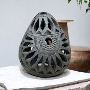 Egg Luminary Of Brown Clay From Oaxaca Mexico, Handmade And Elegant Lamp For Interior Home Design Decor Centerpiece Barro