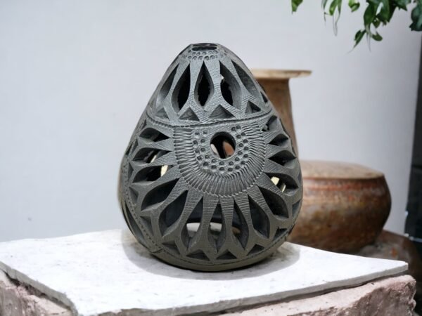 Egg Luminary Of Brown Clay From Oaxaca Mexico, Handmade And Elegant Lamp For Interior Home Design Decor Centerpiece Barro