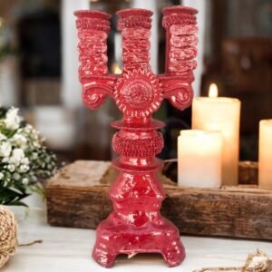 Large Candle Holder Glazed From Michoacan Made Of Clay Home Decor Centerpiece, Holds 3 Tall Candles, Handcrafted Modern Or Vintage Piece