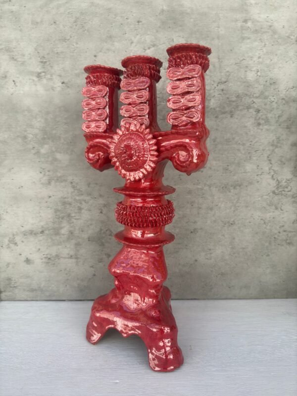 Large Candle Holder Glazed From Michoacan Made Of Clay Home Decor Centerpiece, Holds 3 Tall Candles, Handcrafted Modern Or Vintage Piece - Image 2