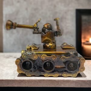War Tank Handcrafted Iron Sculpture: Metal Art Recycled Materials, Eco-Friendly Decor, Original Design, Artisan Crafted,Piece for Home