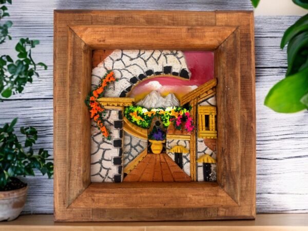 Wall Art 3D In Rock Pomez And Wood Frame/ Hand Carved And Design In Mexico Unique  Charm And Colorful Folk Wall Art Landscape Painting