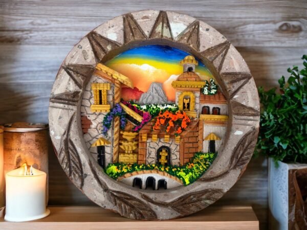 Wall Art 3D In Rock Pomez And Quarry Frame/ Hand Carved And Design In Mexico Unique  Charm And Colorful Folk Wall Art Landscape Painting