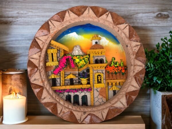 Wall Art 3D In Rock Pomez And Quarry Frame/ Hand Carved And Design In Mexico Unique  Charm And Colorful Folk Wall Art Landscape Painting