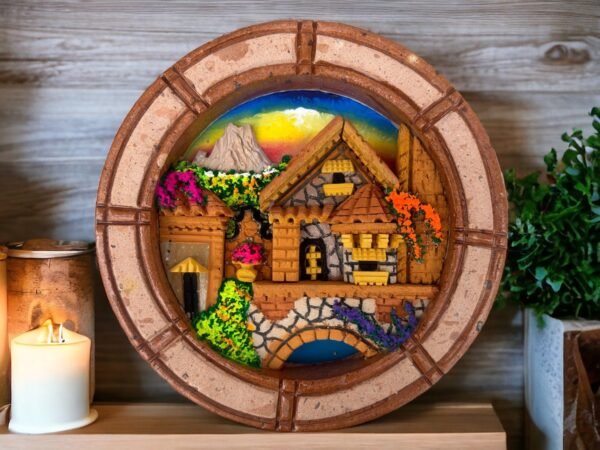 Wall Art 3D In Rock Pomez And Quarry Frame/ Hand Carved And Design In Mexico Unique  Charm And Colorful Folk Wall Art Landscape Painting