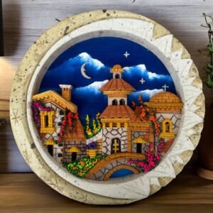 Wall Art 3D In Rock Pomez And Quarry Frame/ Hand Carved And Design In Mexico Unique  Charm And Colorful Folk Wall Art Landscape Painting
