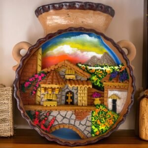 Wall Art 3D In Rock Pomez And Clay Frame/ Hand Carved And Design In Mexico Cantarito Charm Unique  Colorful Folk Wall Art Landscape Painting