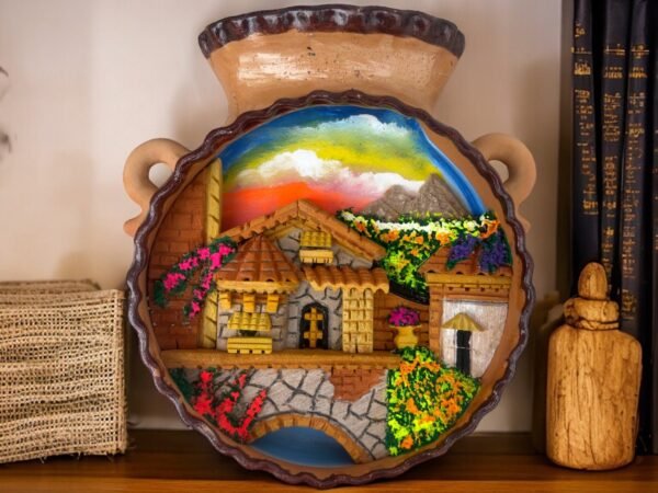 Wall Art 3D In Rock Pomez And Clay Frame/ Hand Carved And Design In Mexico Cantarito Charm Unique  Colorful Folk Wall Art Landscape Painting