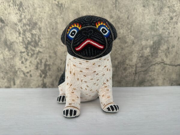 Pug Dog Puppy Statue Huichol Sculpture Of Mexican Folk Art, Pet Wixarika As A Mexican Decorative Figure, Made Of Resin And Beads - Image 2