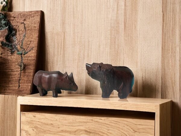 Ironwood Bear and Rhino Handcarfted Sculpture From Desert Sonora Mexico Palo Fierro Carved Vintage And Rustic  Home Decor 2 Pieces