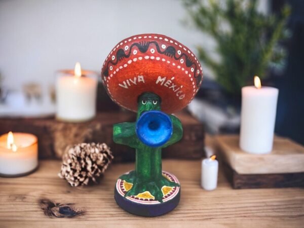 Musician Cactus  Handcrafted Polychrome Vibrantly Painted, Authentic Mexican Folk Art, Home Decor, Hand-Molded and Painted, Artisan Craft