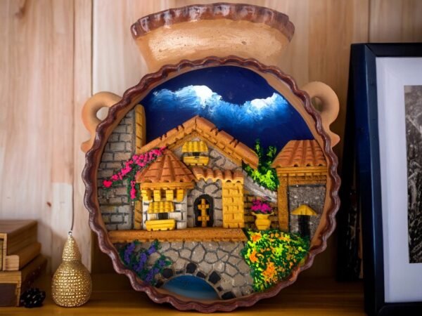 Wall Art 3D In Rock Pomez And Clay Frame/ Hand Carved And Design In Mexico Cantarito Charm Unique  Colorful Folk Wall Art Landscape Painting