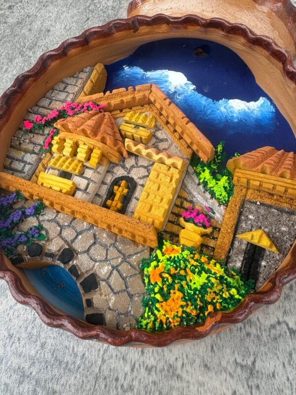 Wall Art 3D In Rock Pomez And Clay Frame/ Hand Carved And Design In Mexico Cantarito Charm Unique  Colorful Folk Wall Art Landscape Painting - Image 2