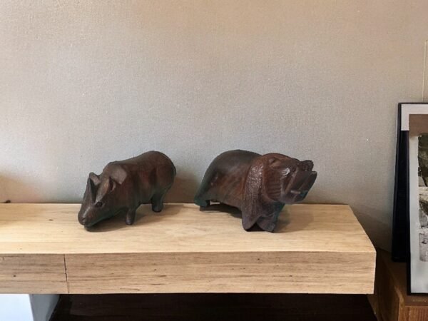 Ironwood Bear and Rhino Handcarfted Sculpture From Desert Sonora Mexico Palo Fierro Carved Vintage And Rustic  Home Decor 2 Pieces - Image 2