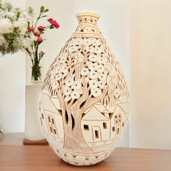 Mexican pottery, Clay plant pot, Pottery luminary, White clay vase, Mexican vase, Mexican clay pot, Oaxaca pottery, White pottery vase