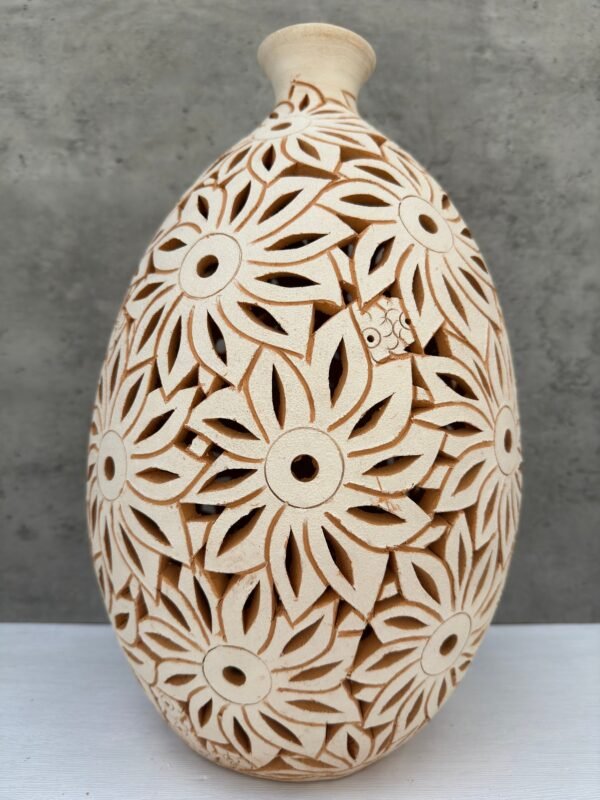 Mexican pottery, Clay plant pot, Pottery luminary, White clay vase, Mexican vase, Mexican clay pot, Oaxaca pottery, White pottery vase - Image 2