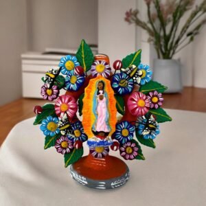 Virgen De Guadalupe - Mary Virgin Candle Holder, Tree of life, Candelabra, Arbol de la vida, Mexican Pottery, Mexican Candelabra 4.33” High