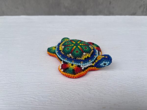 Turtle Statue Huichol Sculpture Of Mexican Folk Art, Turtle Wixarika As A Mexican Decorative Figure , Made Of Resin And Beads - Image 2