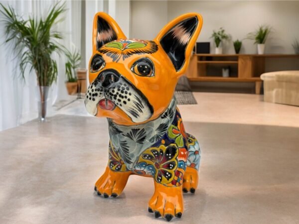 Talavera French Bulldog, Ceramic dog, Talavera pottery, Mexican pottery, French Bulldog statue, Dog sculpture