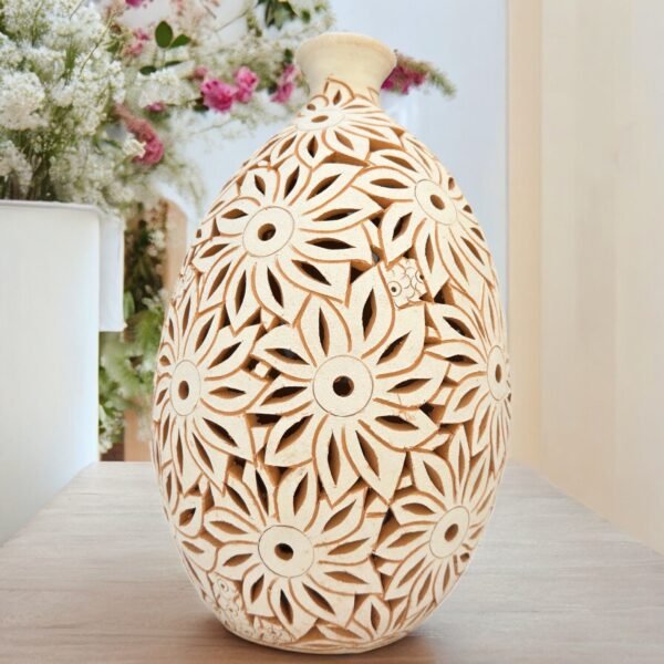 Mexican pottery, Clay plant pot, Pottery luminary, White clay vase, Mexican vase, Mexican clay pot, Oaxaca pottery, White pottery vase