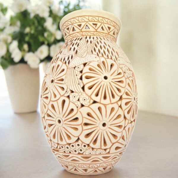 Mexican pottery, Clay plant pot, Pottery luminary, White clay vase, Mexican vase, Mexican clay pot, Oaxaca pottery, White pottery vase