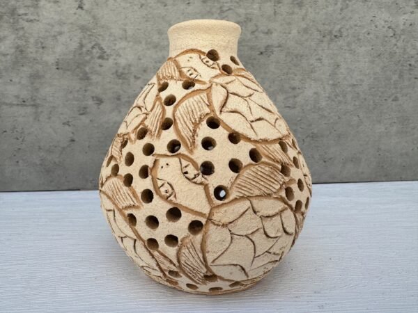 Mexican pottery, Clay plant pot, Pottery luminary, White clay vase, Mexican vase, Mexican clay pot, Oaxaca pottery, White pottery vase - Image 2