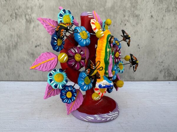 Virgen De Guadalupe - Mary Virgin Candle Holder, Tree of life, Candelabra, Arbol de la vida, Mexican Pottery, Mexican Candelabra 4.33” High - Image 2