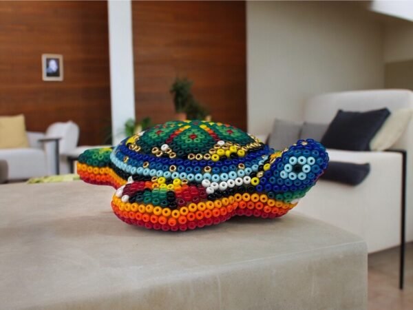 Turtle Statue Huichol Sculpture Of Mexican Folk Art, Turtle Wixarika As A Mexican Decorative Figure , Made Of Resin And Beads