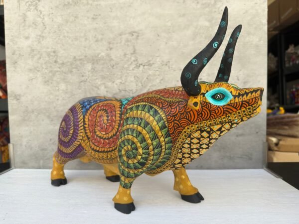 Large Bull Figurine Mexican Folk Art Alebrije Statue Wooden Authentic Oaxaca Artidsns Bull As Mexican Decoration Art Wood Carved By Hand - Image 2