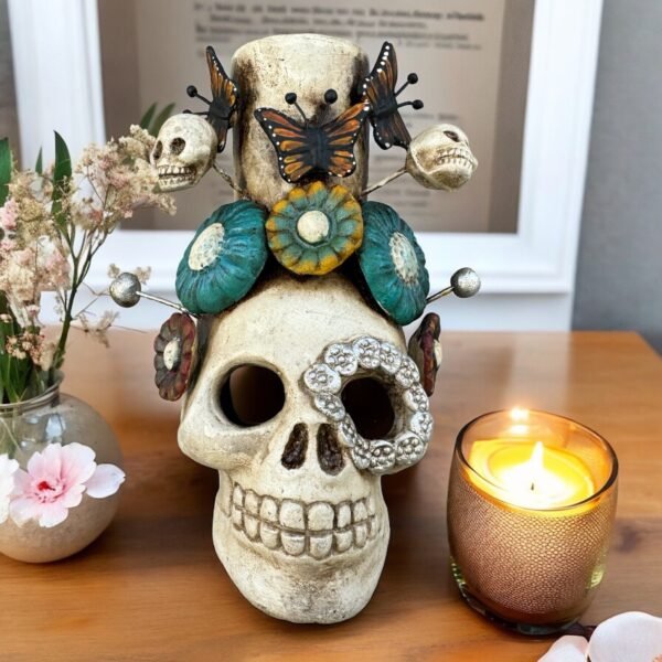Skull Mini Chimney Michoacan Clay - Artisanal Handcrafted Mexican Decor, Unique Gothic Home Accent Decor, Day of the Dead Cultural Art