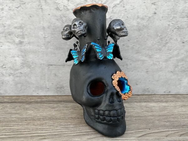Skull Mini Chimney Michoacan Clay - Artisanal Handcrafted Mexican Decor, Unique Gothic Home Accent Decor, Day of the Dead Cultural Art - Image 2