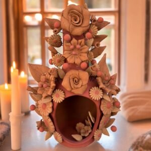 Mini Chimney Handcrafted Oaxacan  With Pastillaje Or Filigrana - Natural Clay Mexican Artistry, Decorative Home Accent, Unique Artisanal