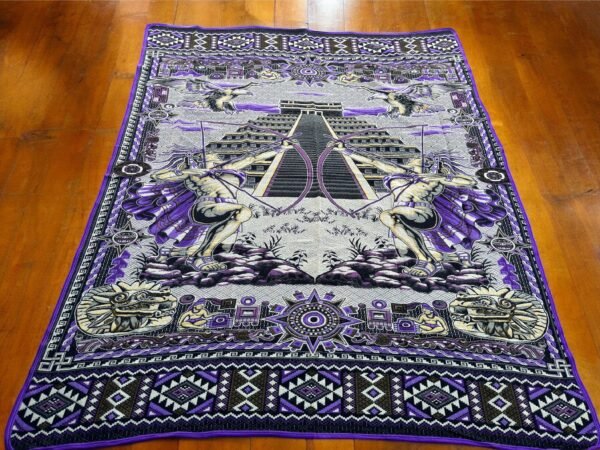 Bed Cover Throw Quilt Aztec Archers Chichén Itzá Mexican Handmade. Soft, Colorful And Warm Blanket For Winter