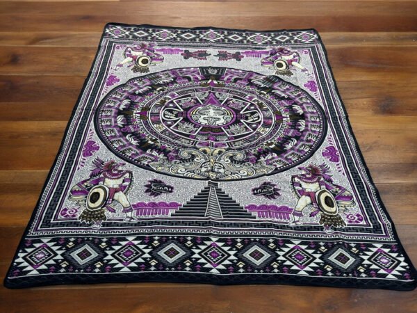 Bed Cover Throw Quilt Aztec Maya Calendar Mexican Style Handmade. Soft, Colorful And Warm Blanket For Winter