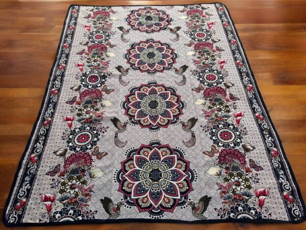 Bed Cover Throw Quilt Hummingbird Mandala Mexican Style Handmade. Soft, Colorful And Warm Blanket For Winter