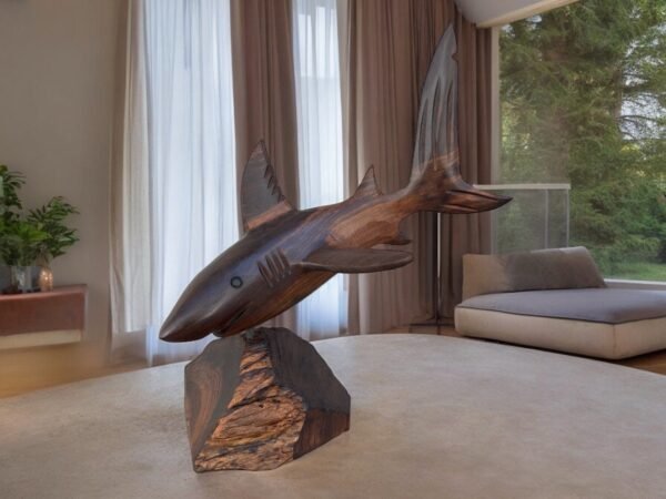 Large Ironwood Shark Handcarfted Sculpture   From Desert Sonora Mexico Palo Fierro Carved Vintage And Rustic  Home Decor