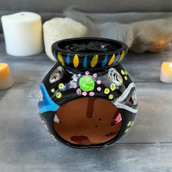 Candleholder Hand-Painted Mexican Clay - Artisan Crafted, Unique Decor, Traditional Pottery, Handmade Gift, Rustic Home Accent, Artisanal