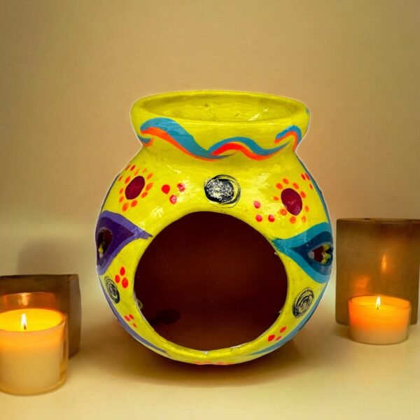Candleholder Hand-Painted Mexican Clay - Artisan Crafted, Unique Decor, Traditional Pottery, Handmade Gift, Rustic Home Accent, Artisanal