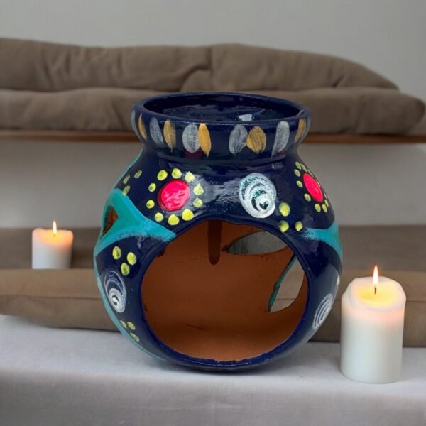 Candleholder Hand-Painted Mexican Clay - Artisan Crafted, Unique Decor, Traditional Pottery, Handmade Gift, Rustic Home Accent, Artisanal
