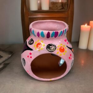Candleholder Hand-Painted Mexican Clay - Artisan Crafted, Unique Decor, Traditional Pottery, Handmade Gift, Rustic Home Accent, Artisanal