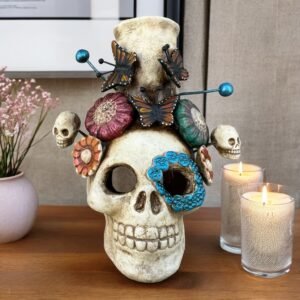 Skull Mini Chimney Michoacan Clay - Artisanal Handcrafted Mexican Decor, Unique Gothic Home Accent Decor, Day of the Dead Cultural Art