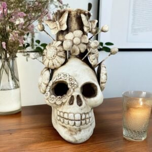 Skull Mini Chimney Michoacan Clay - Artisanal Handcrafted Mexican Decor, Unique Gothic Home Accent Decor, Day of the Dead Cultural Art
