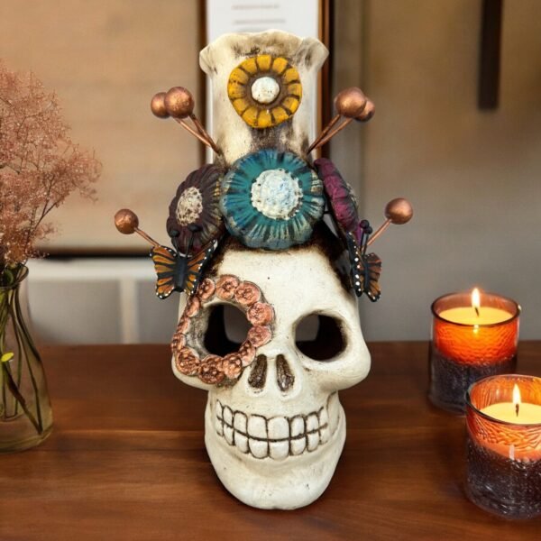 Skull Mini Chimney Michoacan Clay - Artisanal Handcrafted Mexican Decor, Unique Gothic Home Accent Decor, Day of the Dead Cultural Art