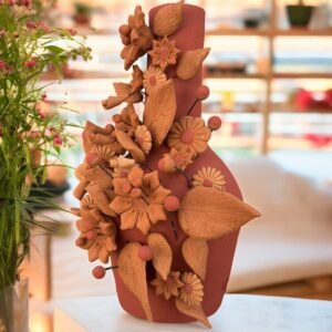 Handcrafted Oaxacan Clay Vase with Pastillaje Or Filigrana - Natural Clay Mexican Artistry, Decorative Home Accent, Unique Artisanal Piece