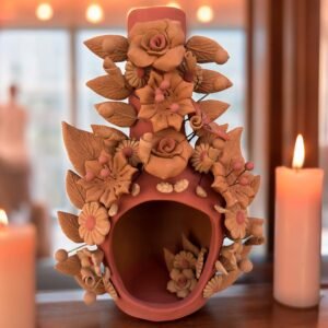 Mini Chimney Handcrafted Oaxacan  With Pastillaje Or Filigrana - Natural Clay Mexican Artistry, Decorative Home Accent, Unique Artisanal